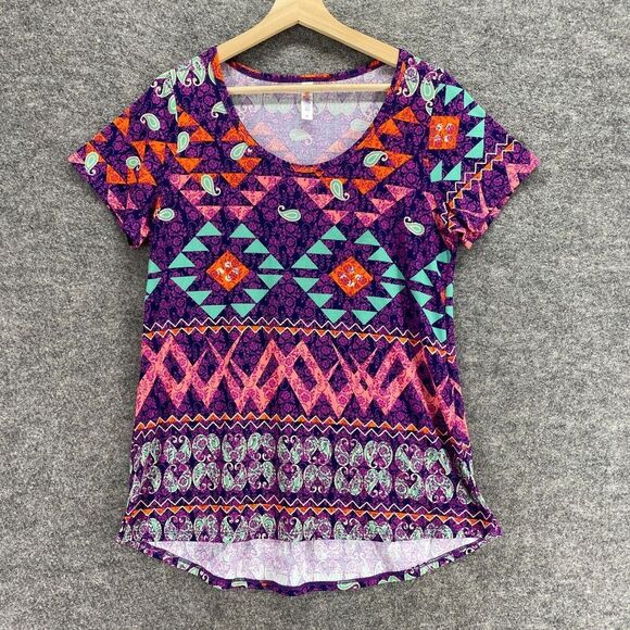 5 for $40 LulaRoe T-Shirt Women M Medium Purple Geometric Short Sleeve - Picture 1 of 9